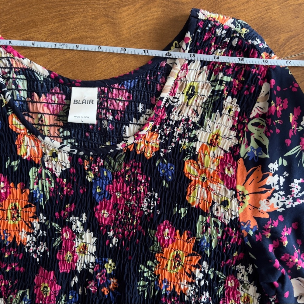 Blair Womens Cottagecore Floral Print Short Sleeve Smocked Challis Dress size L - Picture 7 of 12